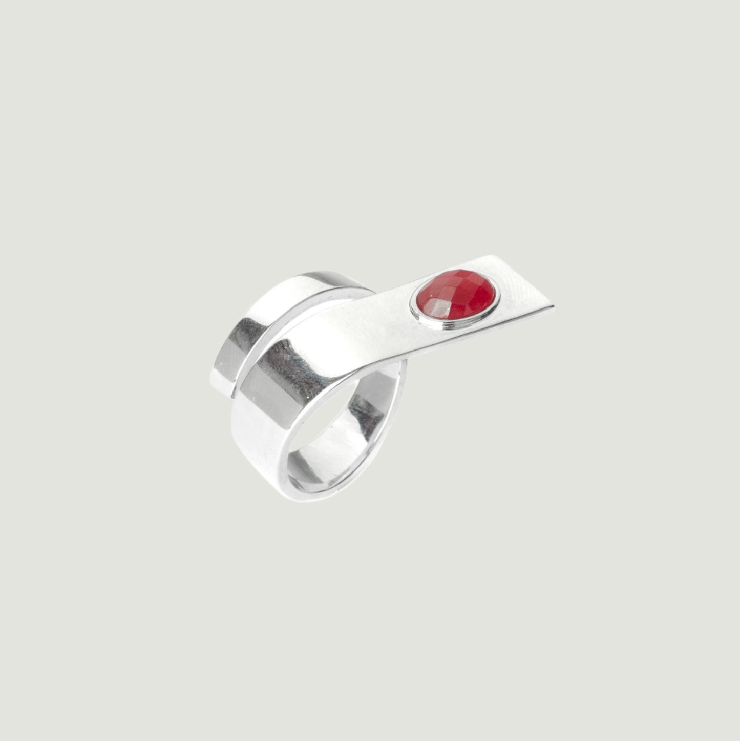 Sterling silver ring with ruby jade